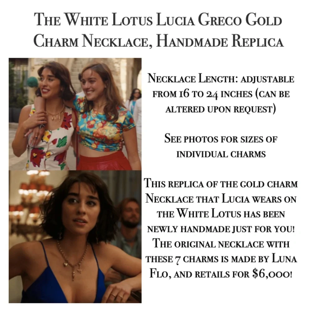 SOLD—White Lotus Lucia Greco Gold 7 Detachable Charms Necklace, Handmade Replica - Picture 16 of 16